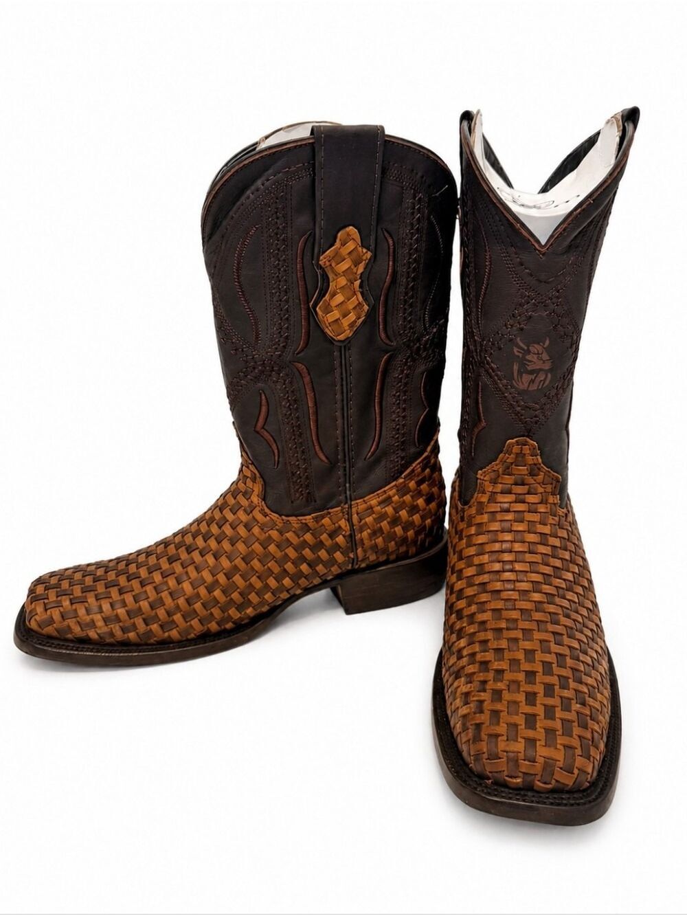 Rock’em Men’s Petatillo Woven Leather Western Cowboy Boots Brown Size 10 NIB